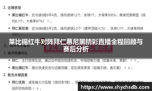 莱比锡红牛对阵拜仁慕尼黑精彩直播全程回顾与赛后分析